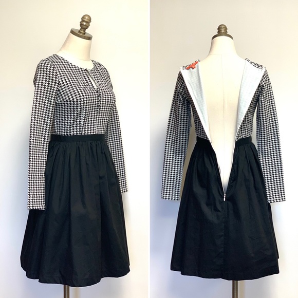 SOLD NWT Modcloth Twice as Timeless Black White Houndstooth Fit & Flare Dress - Picture 3 of 12